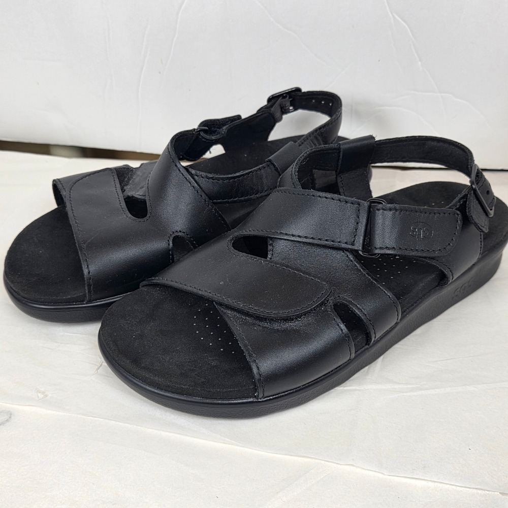 SAS Tripad Comfort Black Leather Strappy Sandals Womens 8 W Made in USA